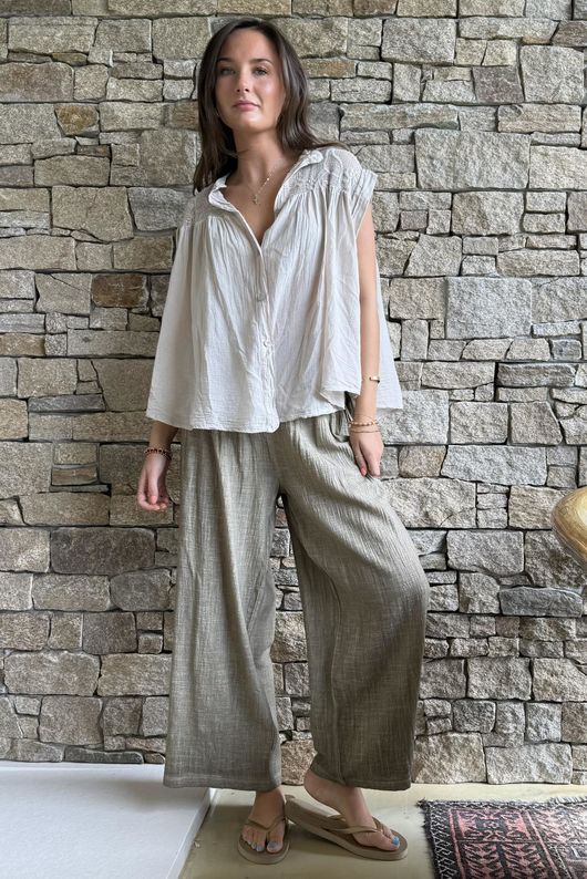 Elsie Pure Cotton Cap Sleeve Blouse Stone